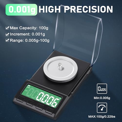 Portable Milligram Scale 100g/0.001g, Diyife Rechargeable Gram Scale