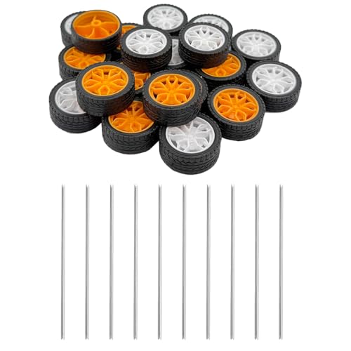 20PCS Model Toy Wheel RC Car Rubber Tire Wheel with 10PCS Shaft Round Axles for for DIY Model Toy RC Car Truck Robot Boat Helicopter Parts (Mix Color 1) - color: Mix Color 1