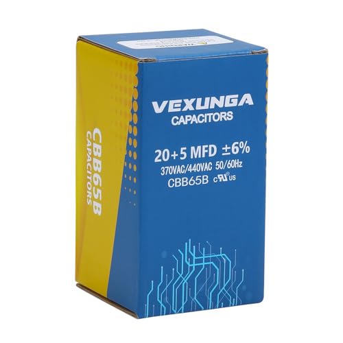 VEXUNGA 20/5 uF 20+5 MFD 370V or 440V Dual Run Start Round A/C Capacitor 20 5 uF 370 440 Volt VAC CBB65 Air Conditioner Capacitors for AC Unit Fan Motor Start or Heat Pump or Condenser Straight Cool - style: [V03] 20+5 uF Round