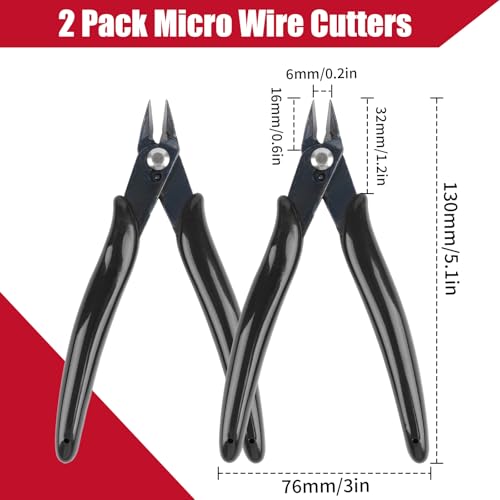 2 Pack Micro Wire Cutter, 5 Inches Flush Cutters, Black Side Cutters