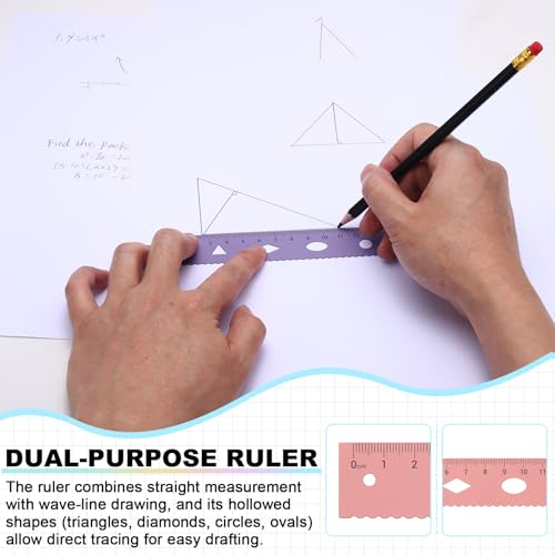 PATIKIL Geometry Set 2Pcs 7" Aluminum Ruler & 4 Triangles, Metal Protractor - color: Gradient Blue, size: 7 Inch