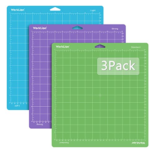WORKLION Cutting Mat 12x12 Compatible with Maker/Maker 3/Maker 4/Air 2/Explore 3/4, Variety Sticky（Standard,Light,Strong) Vinyl Mat(3Pack) Accessories - color: Variety (3 Pack), size: 12"x12"