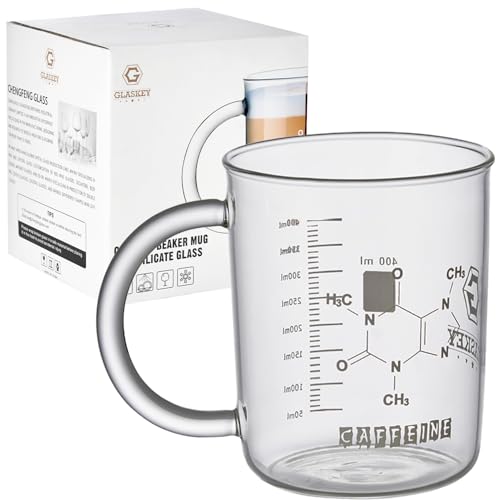 GLASKEY Caffeine Beaker Mug,16 oz Anti-Dripping Borosilicate Caffeine Mug,Cool Coffee Mugs with Handle,Chemistry Mug,Novelty Chemistry Science Teacher Gifts for Women Men - size: 16.9 Ounces