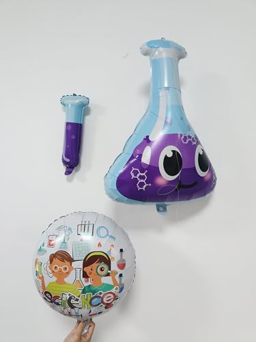 Science Party Decoration Balloons Set,Chemical Lab Birthday Decorations with Purple Flask/Flame/Test Tube/Checkered Balloons，STEM Theme Party Supplies for Kids Science Birthday & Classroom Events