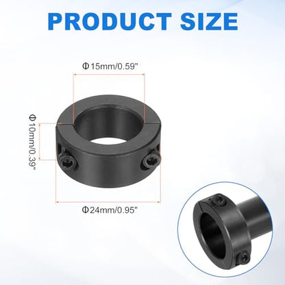 uxcell 4pcs Double Split Shaft Collars 15mm Bore, Two-Piece Clamping Collar 24mm OD 10mm Thickness Carbon Steel Lock Collar Clamp with Set Screws (Black Oxide) - size: 15mm x 24mm x 10mm