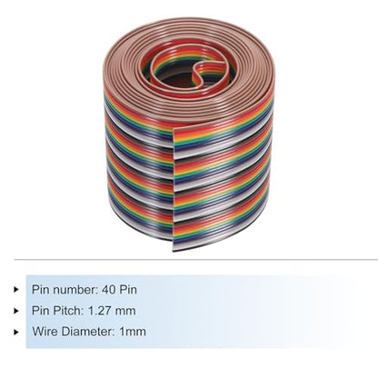 MECCANIXITY 1 Pcs 40 Pin Flat Rainbow Ribbon Cable 6.6 Ft 1.27mm Pitch Breadboard Jumper Wires for Electronic Projects - size: 6.6 Ft, style: 40P