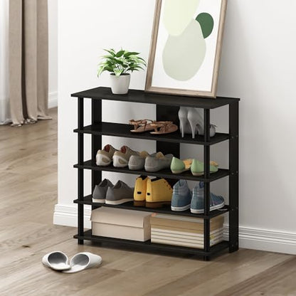 Furinno Turn-N-Tube 5 Tier Wide Shoe Rack, Espresso/Black 32 Inch - color: Espresso/Black, size: 5-Tier, 32 Inch