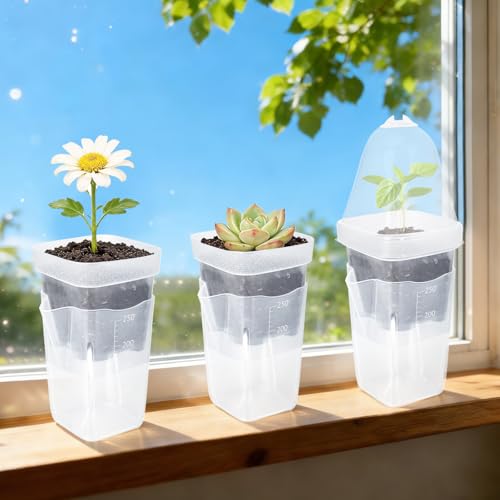 12Pack 2.5" Self Watering Seed Starter Pots for Plant Propagation Cuttings - color: Transparent 12 Pack