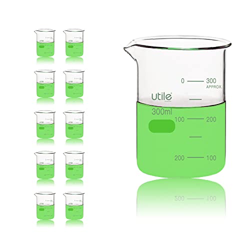 Utile 300ml Low Form Glass Beakers, 10 Pcs Borosilicate 3.3 Glass with Printed Graduation, 4000.0300.10 - style: 300 ml (10pcs)