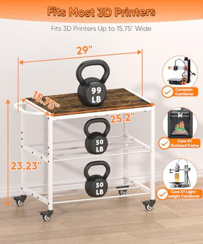 2-Tier 3D Printer Filament Storage Rack with Stand & Wheels, White - color: white, size: 2-tier