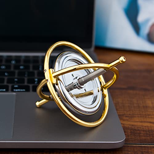 DjuiinoStar Heavy Duty Gyroscope (CNC Machined Solid Steel Rotor): Stable&Robust (Pass 2nd Floor Drop Test); Long Spin Time (More Tricks); Premium Fidget Toy, Magic Anti-Gravity Gear DG-5PROLite-03 - color: Silver + Gold