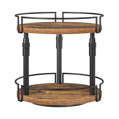 HOOBRO Lazy Susan Organizer Spice Rack, 2-Tier Height Adjustable Rotating Spice Organizer, for Kitchen Countertop and Cabinet, Rustic Brown BF05TL01 - color: Rustic Brown + Black