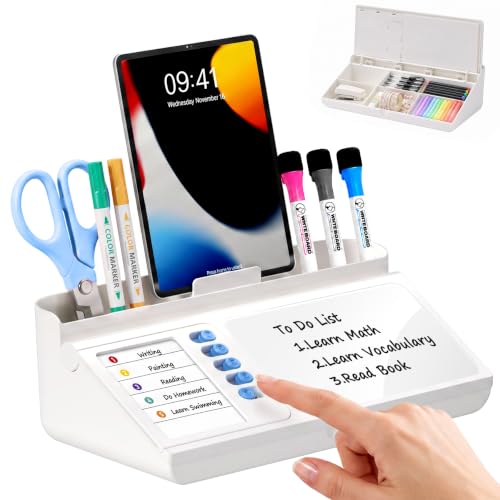Desk Organizer Dry Erase Desktop Whiteboard with Storage, to Do List Board - color: Blue