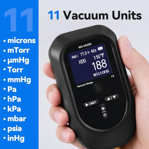 WISSCOOL HVAC Digital Micron Vacuum Gauge, 0-75000 Microns Visual Alert - color: Black