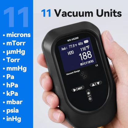 WISSCOOL HVAC Digital Micron Vacuum Gauge, 0-75000 Microns Visual Alert - color: Black