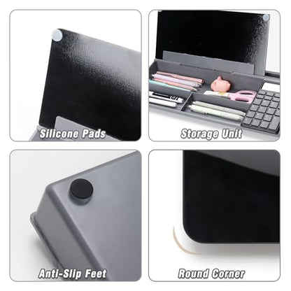 SELEAD Desktop Glass Whiteboard with Calculator and Storage, Black - color: Black