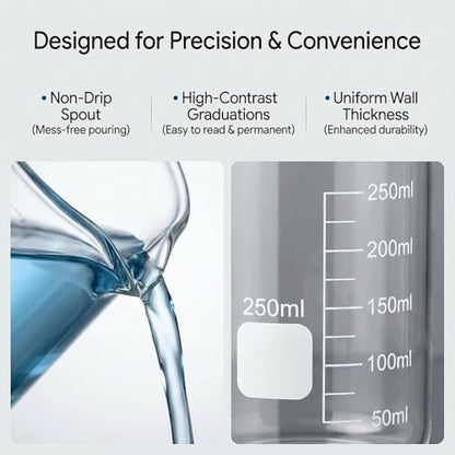 3-Piece Borosilicate Glass Beaker Set (50ml, 100ml, 250ml) Heat Safe