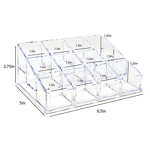 Isaac Jacobs Clear Acrylic 12 Compartment Nail Polish Holder, Organizer for Makeup, Essential Oils, Storage Solution, Rack Display (3 Rows (x4)) (Pack of 2) - size: 3 Rows (x4) (Pack of 2)