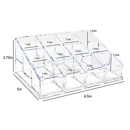 Isaac Jacobs Clear Acrylic 12 Compartment Nail Polish Holder, Organizer for Makeup, Essential Oils, Storage Solution, Rack Display (3 Rows (x4)) (Pack of 2) - size: 3 Rows (x4) (Pack of 2)