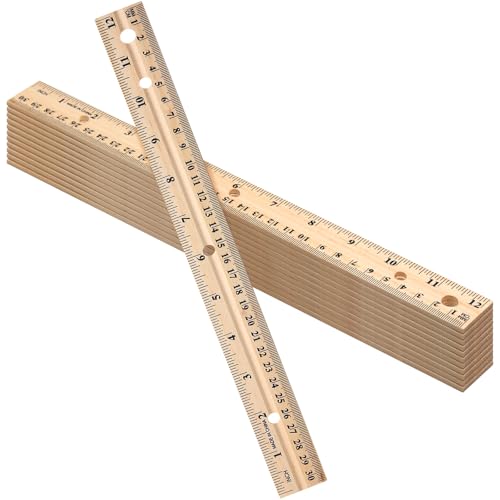 AmazingSpark 12 Pack Wood Rulers Dual Scale Student Ruler 12 Inch/30 cm