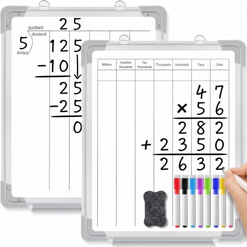 Lincia 12x16 Inch Double-Sided Whiteboard, 8 Markers Eraser, Math Board