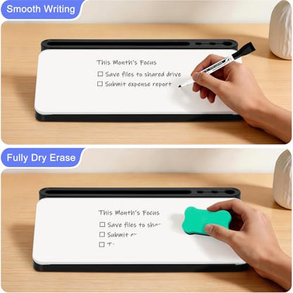 Small Desktop Glass Whiteboard with Storage, Desk Dry Erase White Board - color: Black-white