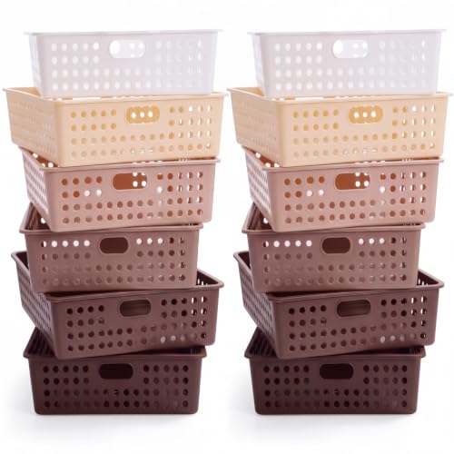 Geetery 12 Pack Classroom Storage Baskets with Handle,Gradient Brown - color: Gradient Brown