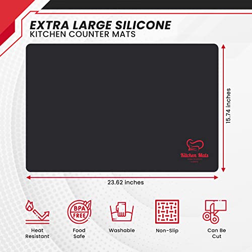 Large Black Heat Resistant Mat For Kitchen Countertop, 23"x15" - color: Black