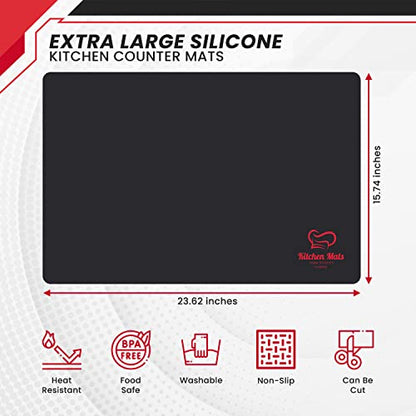 Large Black Heat Resistant Mat For Kitchen Countertop, 23"x15" - color: Black