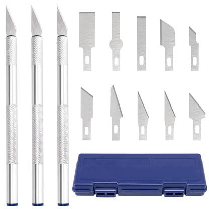 Exacto Knife Set, 13PCS Precision Hobby Craft Xacto Blades Kit with 3 Craft Knife Handles for Pumpkin Carving Modeling Fondant Wood & Leather Art DIY