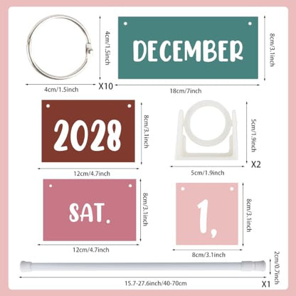 Boho Flip Calendar Bulletin Board Set with 55 Date Cards and Hanging Adjustable Rod Adjustable Calendars Holder for Classroom Home Preschool Elementary Teachers Office Back to School Decoration