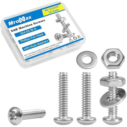 35 Sets #6-32 x 5/8" Pan Head Machine Screws Nuts Washers Assortment Kit - size: #6-32 x 5/8"