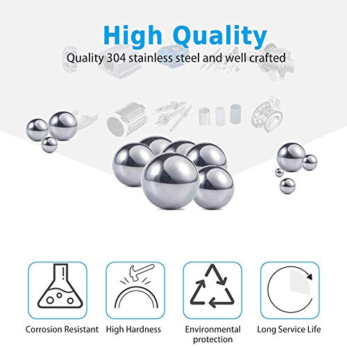 580 Pcs 12 Size Precision 304 Stainless Steel Bearing Steel Ball Assortment 3/32” 1/8" 5/32" 3/16" 7/32" 1/4" 9/32” 5/16” 11/32” 3/8” 13/32” and 1/2'' with Storage Box - size: 0.094-0.500" (12 Sizes)
