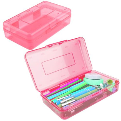 Pencil Box, Clear Pencil Case, Large Capacity Plastic Hard Pencils Case Crayon Box with Snap-Tight Lid Stackable for Kids Adult Student Pens Pencils School Supplies Storage Office Supplies, Pink - color: Pink