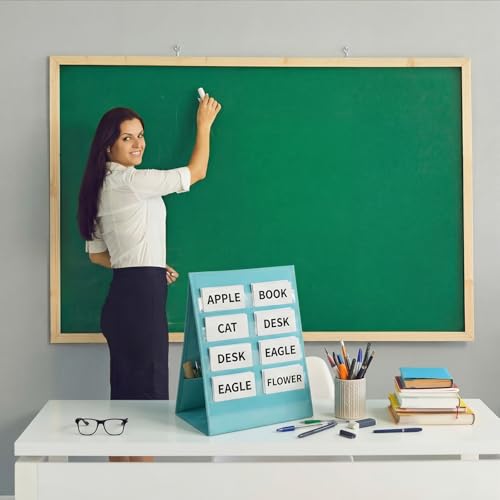 Tabletop Pocket Chart 13 x 17 Inch 600d Oxford Fabric Double Sided Pocket Chart Stand with 5 Straps Foldable Organizer Sticker Display Stand for Classroom, Home, Office(Aqua Green) - color: Aqua Green