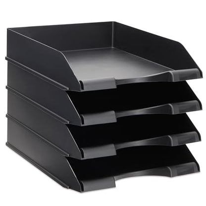 Stockroom Plus Letter Tray - Stackable Desk Organizer Trays - Desktop File Organizer - Mail & Document Storage - Pack of 4, Black, 10 x 13.5 x 2.5 in - color: Black