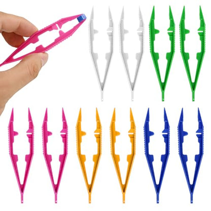 QVYQVY 10PCS Plastic Fine Point Bead Tweezers,5 Colors 2pcs per Color