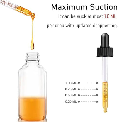 2 Pack Dropper Bottles 2 OZ, Clear Glass Bottle with Graduated Dropper - color: Clear