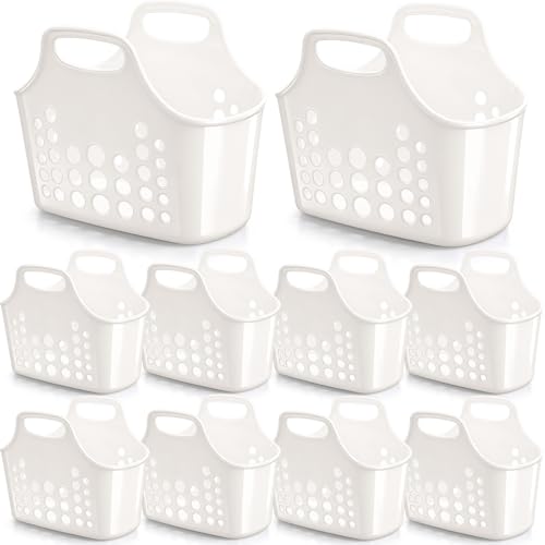 Nuogo 10 Pack White Basket with Handles Plastic Oval Carry Totes with Handles Caddy Multipurpose Organizer Reusable for Bathroom Dorm Communal Showers Kitchen School, 10.6" x 6" x 10" - color: White