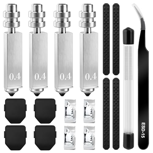 4PCS 0.4MM Kobra X Nozzles Kit for Anycubic Kobra X/Kobra 4, Hardened Steel Nozzle Quick-Swap Integrated Hotend, High Temp High Speed Printing 600mm/s, with Silcone Cover Nozzle Brush Cleaning Needles - color: 47PCS