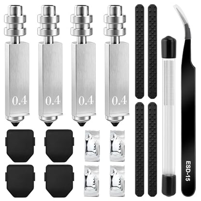 4PCS 0.4MM Kobra X Nozzles Kit for Anycubic Kobra X/Kobra 4, Hardened Steel Nozzle Quick-Swap Integrated Hotend, High Temp High Speed Printing 600mm/s, with Silcone Cover Nozzle Brush Cleaning Needles - color: 47PCS