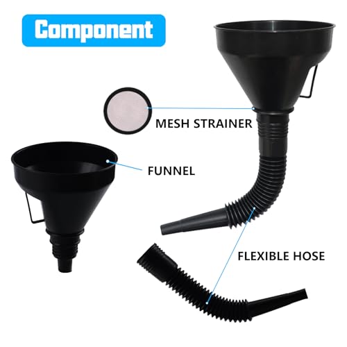 5-Piece Automotive Oil Funnel Set,with Flexible Neck,Funnel Flexible,