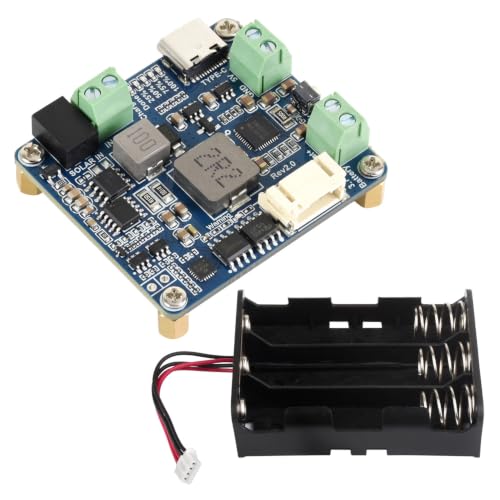 Waveshare Solar Power Manager Module (D), Solar Charge Controller USB, Supports 6V~24V Solar Panel and Type-C Power Adapter, 5V/3A Regulated Output, with Battery Holder (Batteries are Not Included)
