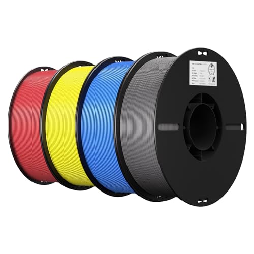 Creality PLA 3D Printer Filament 4KG, Grey & Blue & Yellow & Red, 4-Pack - color: Red+yellow+blue+grey Pla, size: 4kg