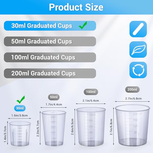 Gartful 30ml Plastic Measuring Cups - 10 Pack, 1oz Precise Mini Mixing Tools for Resin Jewelry, Nail Art, Essential Oils, Glue, Paint, Stain - size: 30ml