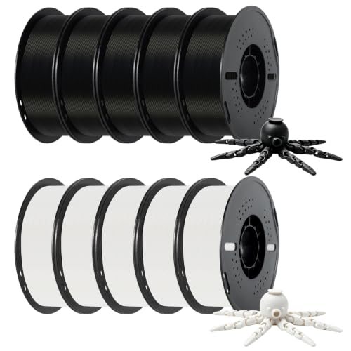 Kingroon PLA 3D Printer Filament,10 Rolls, Dimensional Accuracy +/- 0.02 mm, 10kg Spool(22lbs), 1.75 mm，5Black+5White - color: 10*1kg (Black&white)