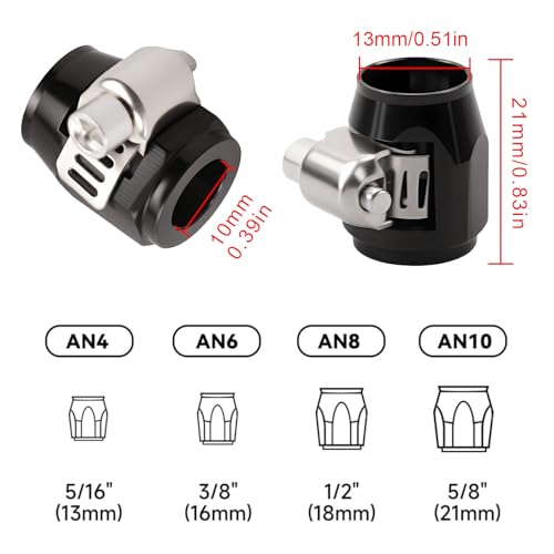 Aluminum Hose End Finisher Clamp, Universal Fit, Red Chrome Finish, 4pcs Set for Stainless Steel and Rubber Hoses, Model (Black, 4AN) - color: Black, size: 4AN