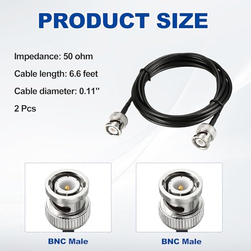uxcell BNC Male to Male Coaxial Jumper Cable 50 Ohm 6.6 Feet RG174 2pcs - size: 6.6 Feet