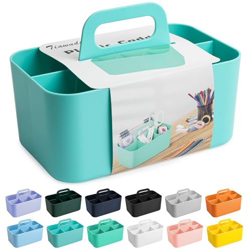 Tiawudi Multipurpose Caddy Organizer, Plastic Caddy with Handle, Stackable Desk Organizer for Stationery, Marker and Pencil, Office Supplies Organizer, Dorm Caddy - color: Mint, size: Rectangle