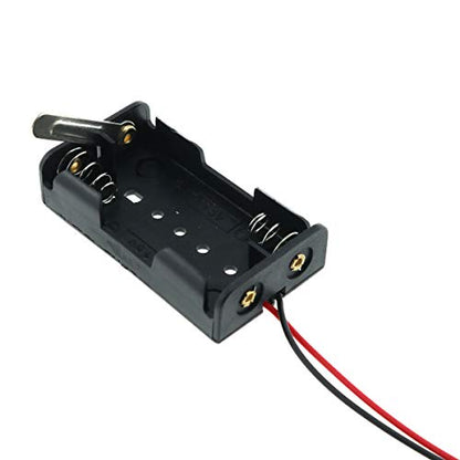 E-outstanding 4-Pack Plastic Battery Case 2x1.5V AA Battery Holder with Wire Leads Spring Clip and Closing Switch, Black